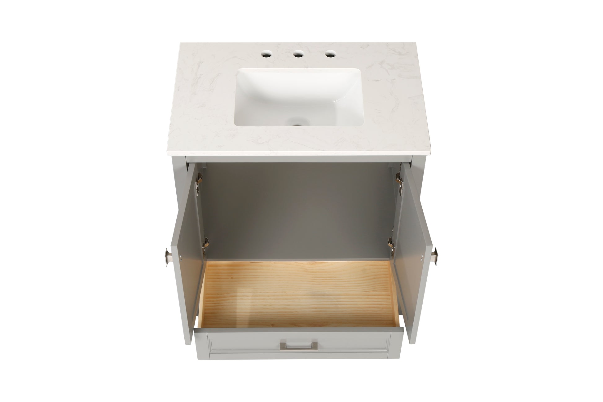 30 Inch Freestanding Bathroom Vanity With Sink, Carrara Engineered Marble Vanity Top With Undermounted Rectangular Ceramic Sink, Large Storage Soft Close Door, Grey 24V03 30Gr Grey Wood Solid Wood