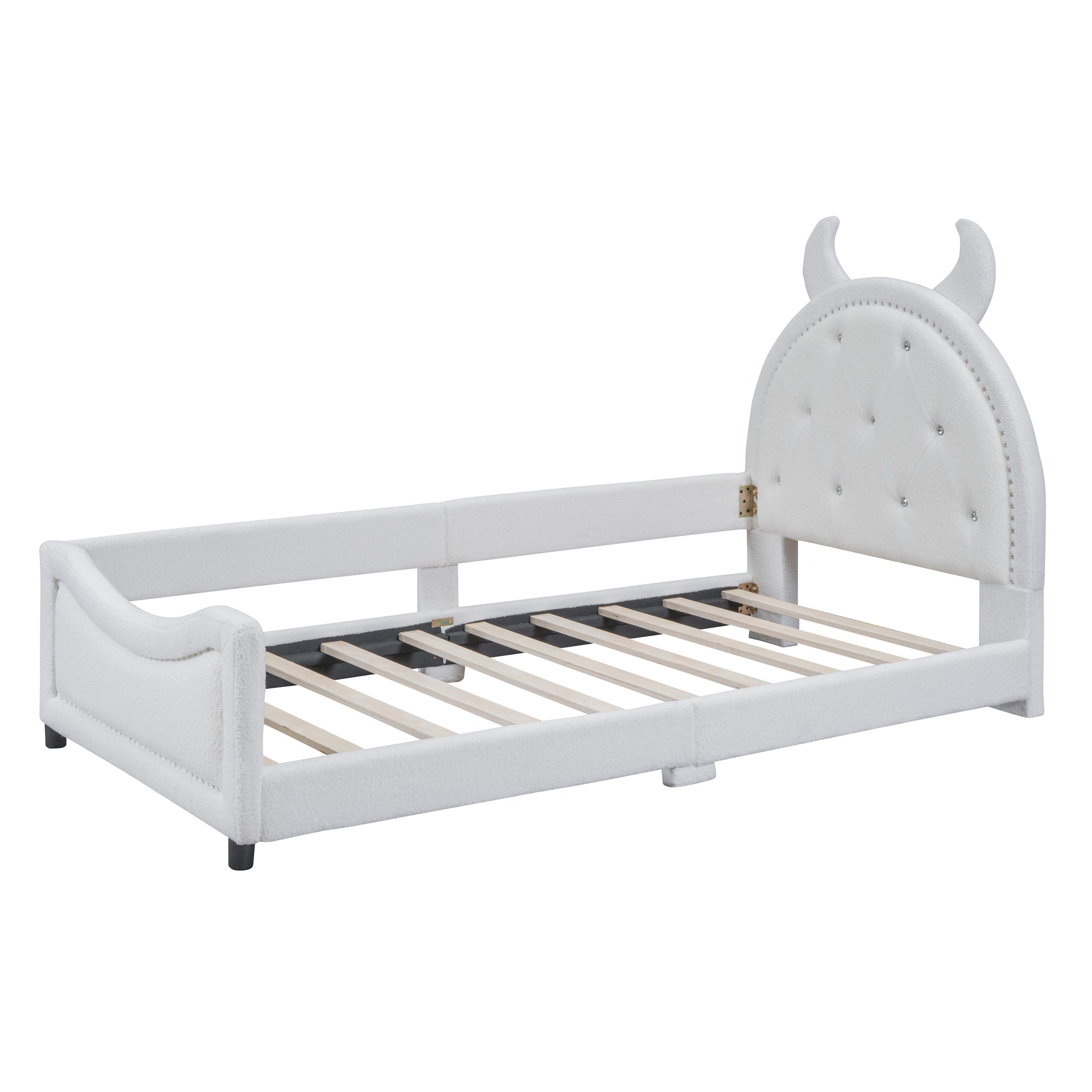 Teddy Fleece Twin Size Upholstered Daybed with OX Horn white-upholstered