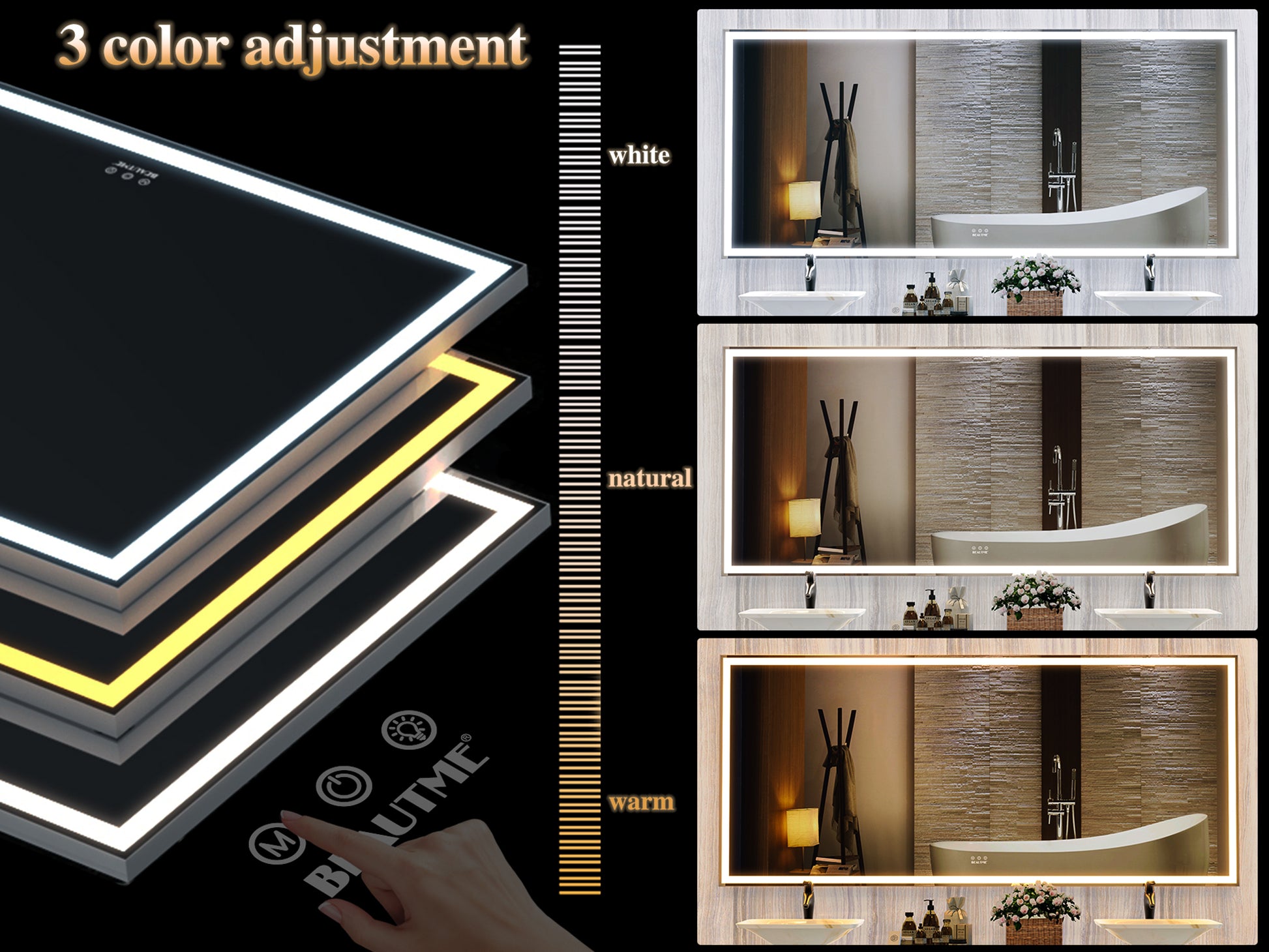 72X32 Inch Oversized Led Bathroom Mirror Wall Mounted Mirror With 3 Color Modes Aluminum Frame Wall Mirror Large Full Length Mirror With Lights Lighted Full Body Mirror For Bedroom Living Room, Silver Silver Aluminium