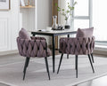 Pure Purple Modern Velvet Dining Chairs Set Of 2 Hand Weaving Accent Chairs Living Room Chairs Upholstered Side Chair With Black Metal Legs For Dining Room Kitchen Vanity Living Room Purple Velvet