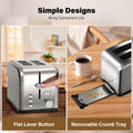 2 Slice Toaster With 1.5 Inch Wide Slot, 5 Browning Setting And 3 Function: Bagel, Defrost & Cancel, Retro Stainless Steel Style, Toast Bread Machine With Removable Crumb Tray, Silver Silver Stainless Steel