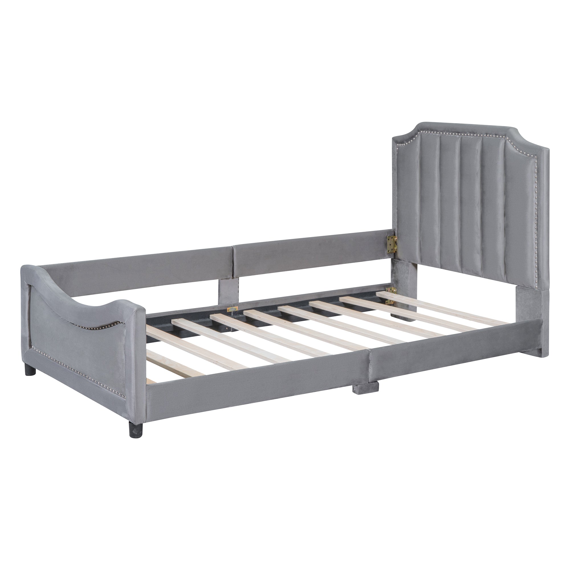 Twin Size Upholstered Daybed with Classic Stripe gray-velvet