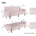 Convertible Sofa Bed With Wood Legs In Velvet Pink Pink Foam Velvet