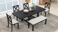 Farmhouse 82Inch 6 Piece Extendable Dining Table With Footrest, 4 Upholstered Dining Chairs And Dining Bench, Two 11