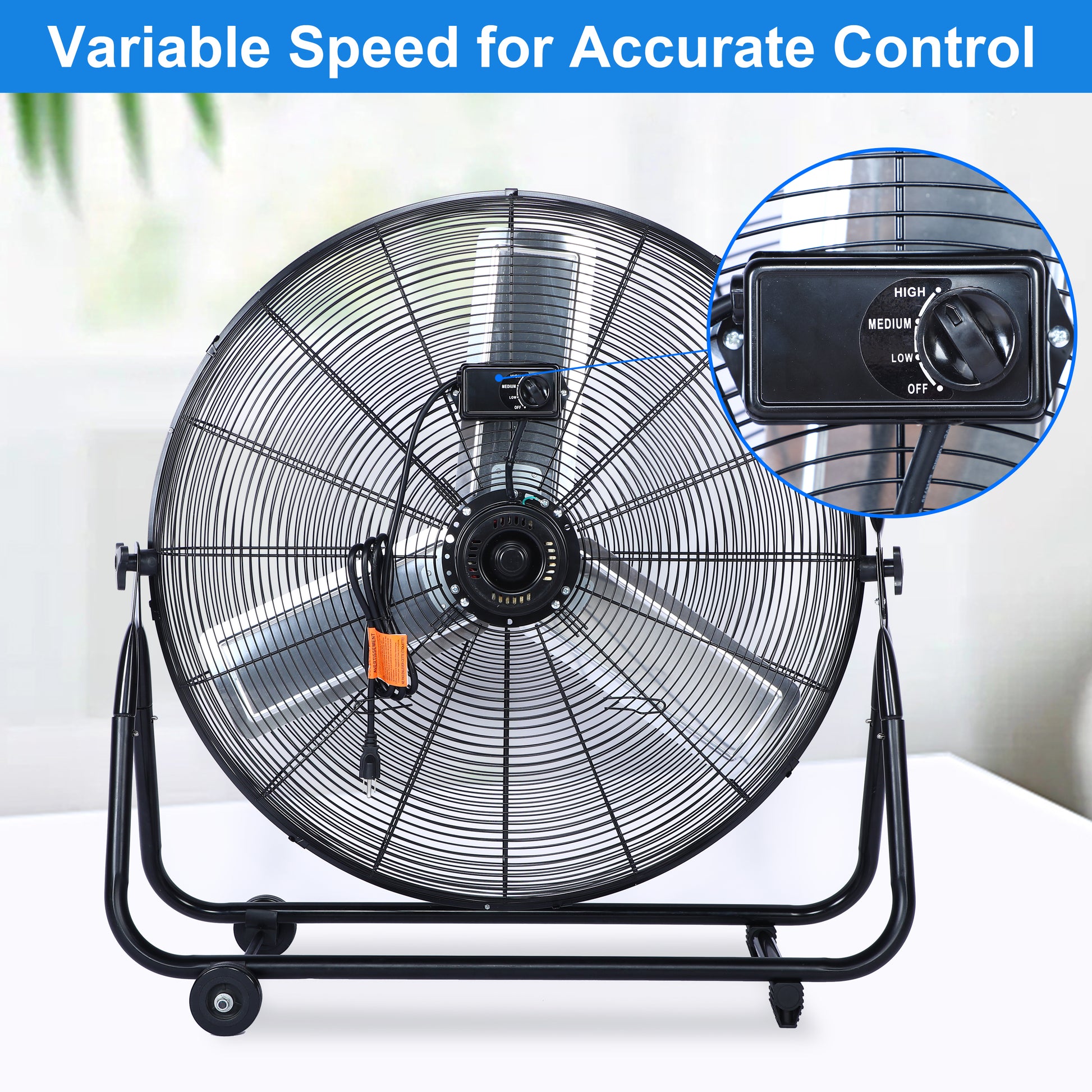 Dynamic 30 Inch Floor Fan With Roll Booster Industrial Grade Airflow, 360 Degree Adjustable Tilt, And Portable Design For Rapid Cooling And Flexible Air Circulation Black Metal