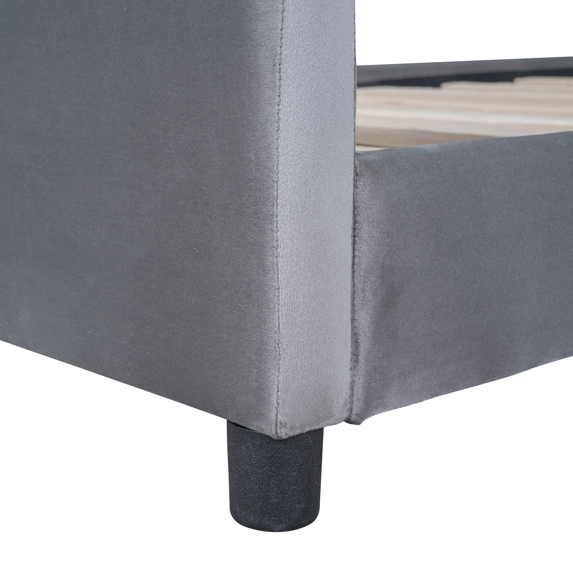 Twin Size Upholstered Daybed with Rabbit Ear Shaped gray-velvet