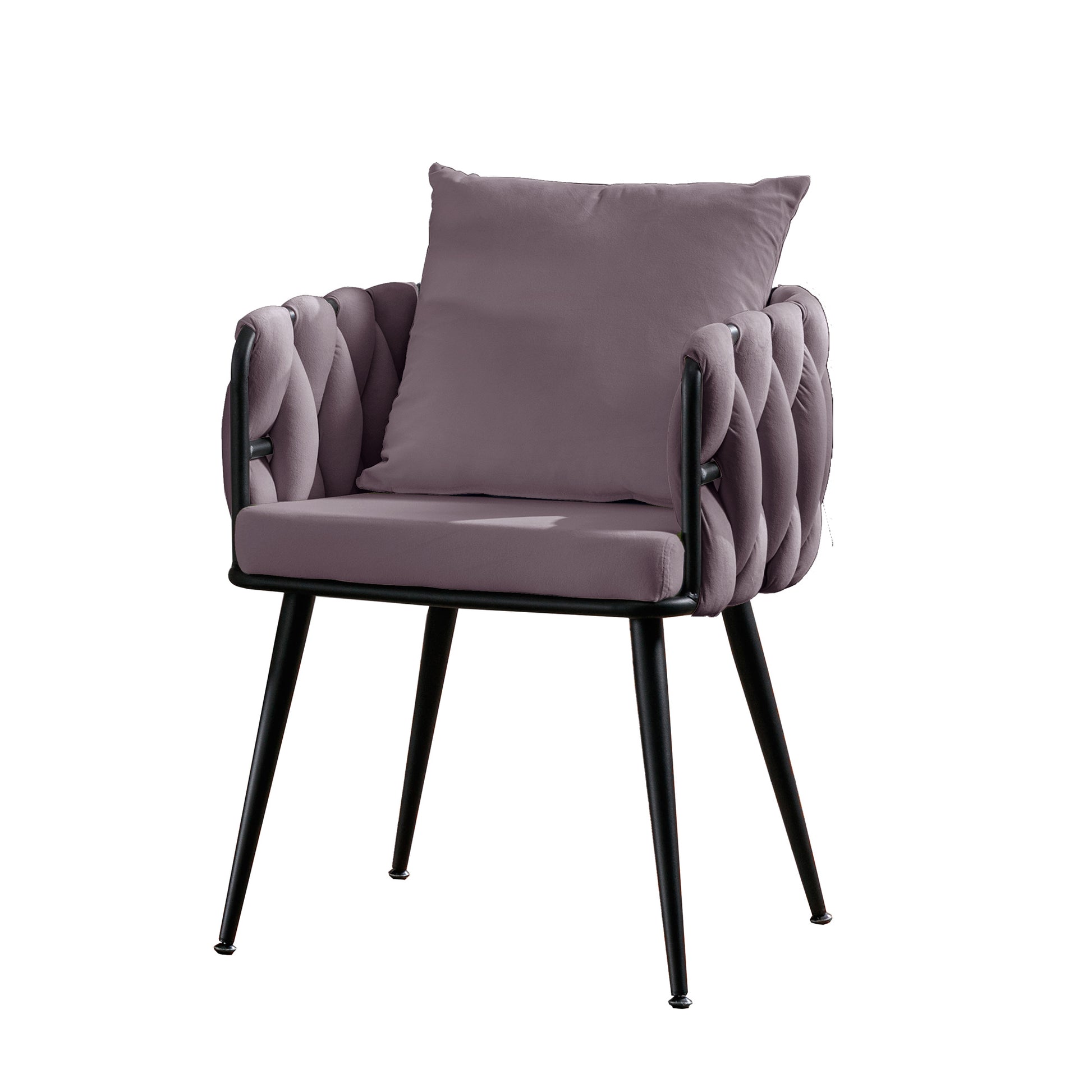 Pure Purple Modern Velvet Dining Chairs Set Of 2 Hand Weaving Accent Chairs Living Room Chairs Upholstered Side Chair With Black Metal Legs For Dining Room Kitchen Vanity Living Room Purple Velvet
