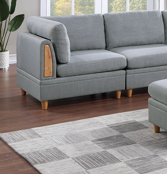 Living Room Furniture 7Pc Modular Sofa Set Light Grey Dorris Fabric Couch 4X Corner Wedges 2X Armless Chair And 1X Ottoman Light Grey Primary Living Space Cushion Back Contemporary,Modern Modular Fabric 7 Seat