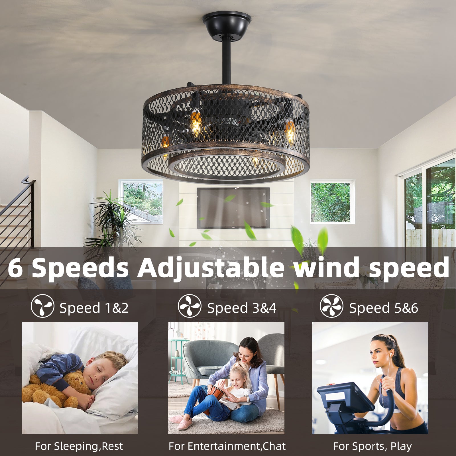 20 inch Caged Ceiling Fan with Lights Note:No