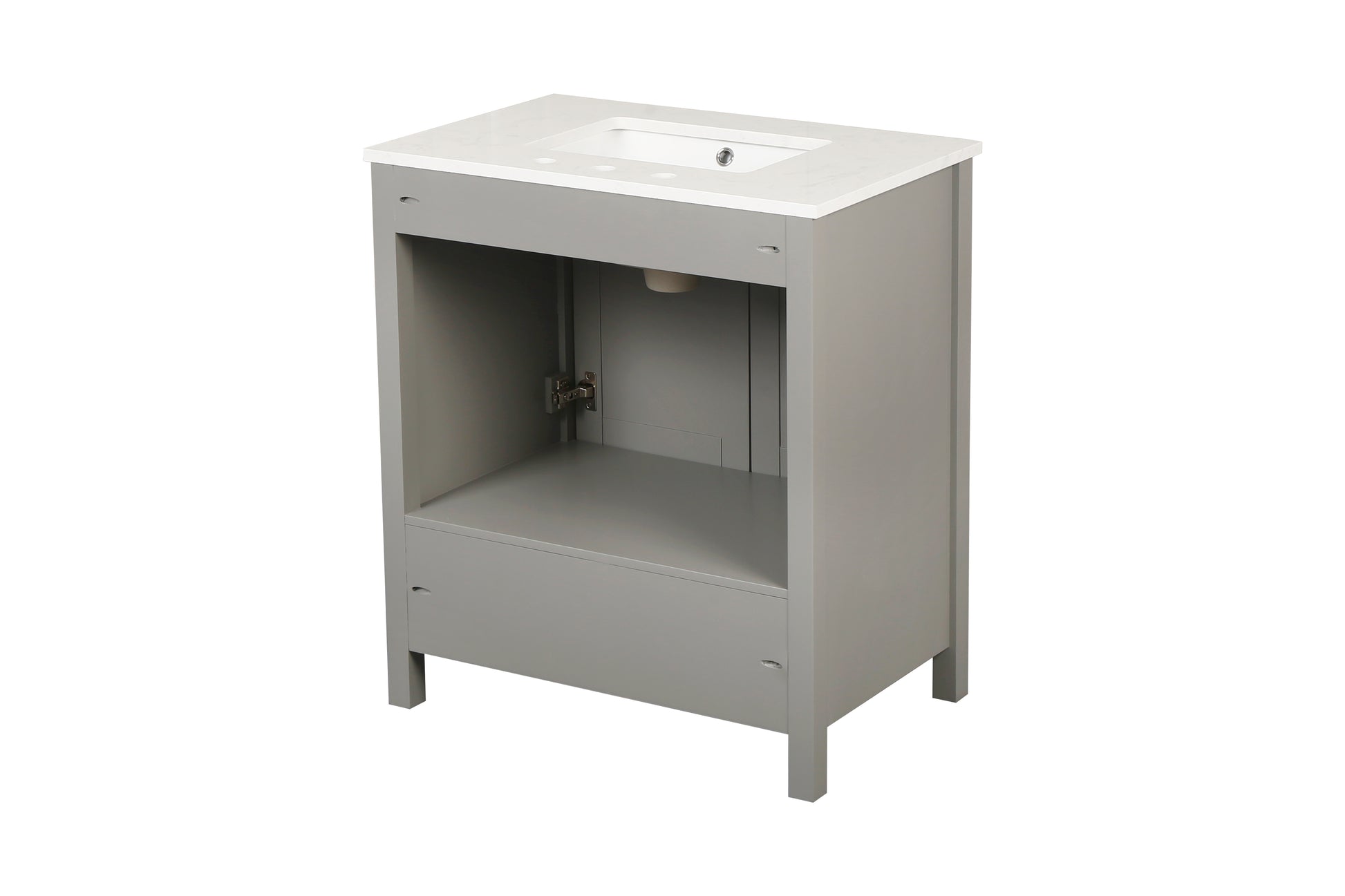30 Inch Freestanding Bathroom Vanity With Sink, Carrara Engineered Marble Vanity Top With Undermounted Rectangular Ceramic Sink, Large Storage Soft Close Door, Grey 24V03 30Gr Grey Wood Solid Wood