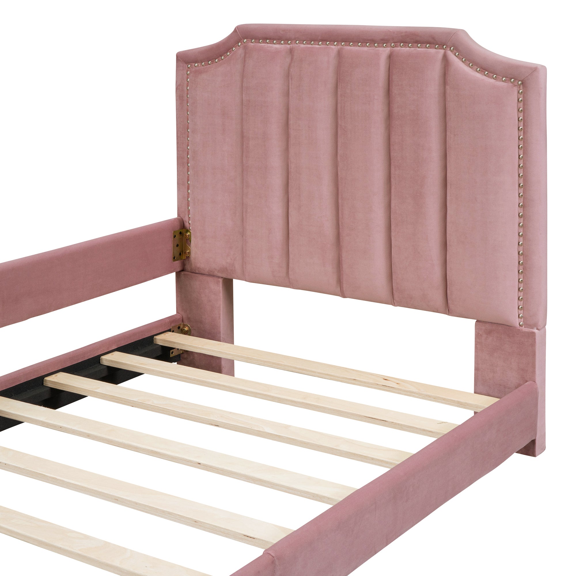 Twin Size Upholstered Daybed with Classic Stripe pink-velvet