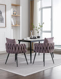 Pure Purple Modern Velvet Dining Chairs Set Of 2 Hand Weaving Accent Chairs Living Room Chairs Upholstered Side Chair With Black Metal Legs For Dining Room Kitchen Vanity Living Room Purple Velvet