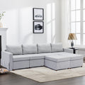 4 Seat Module Sectional Sofa Couch With 2 Ottoman,Seat Cushion And Back Cushion Removable And Washable,Light Grey Light Grey Wood Primary Living Space Soft Modern Rubberwood Foam Linen 4 Seat