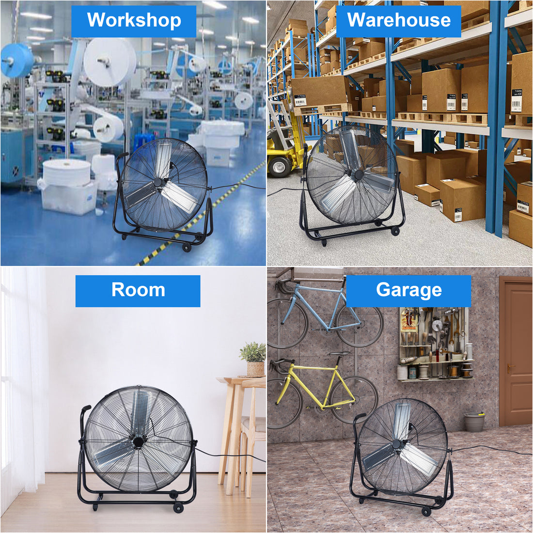 Dynamic 30 Inch Floor Fan With Roll Booster Industrial Grade Airflow, 360 Degree Adjustable Tilt, And Portable Design For Rapid Cooling And Flexible Air Circulation Black Metal