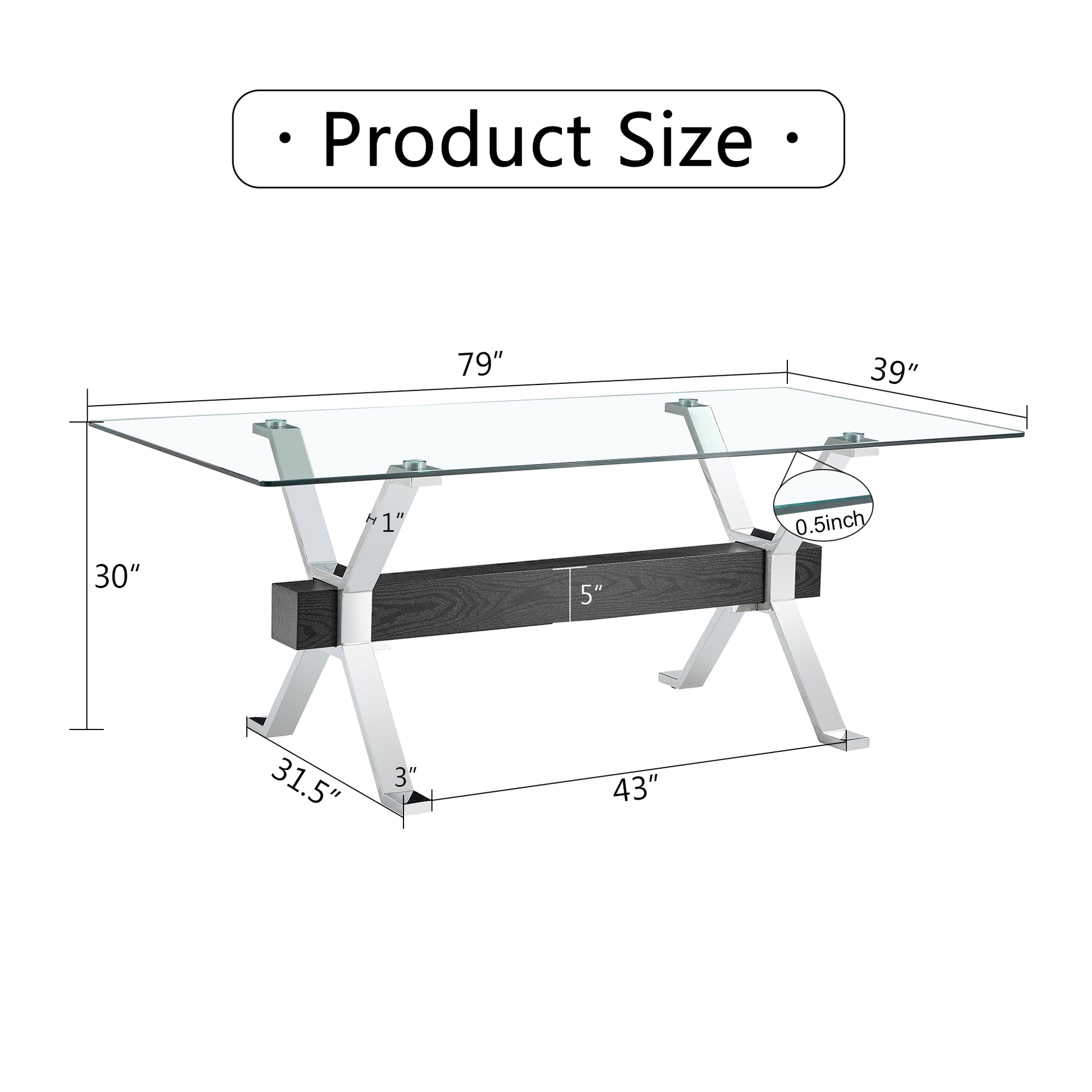 Dining Table. Modern Tempered Glass Dining Table. Large Modern Office Desk With Silver Plated Metal Legs And Mdf Crossbars, Suitable For Both Home And Office Use. Kitchen. 79 ''X39''X30 '' 1105 Transparent Glass