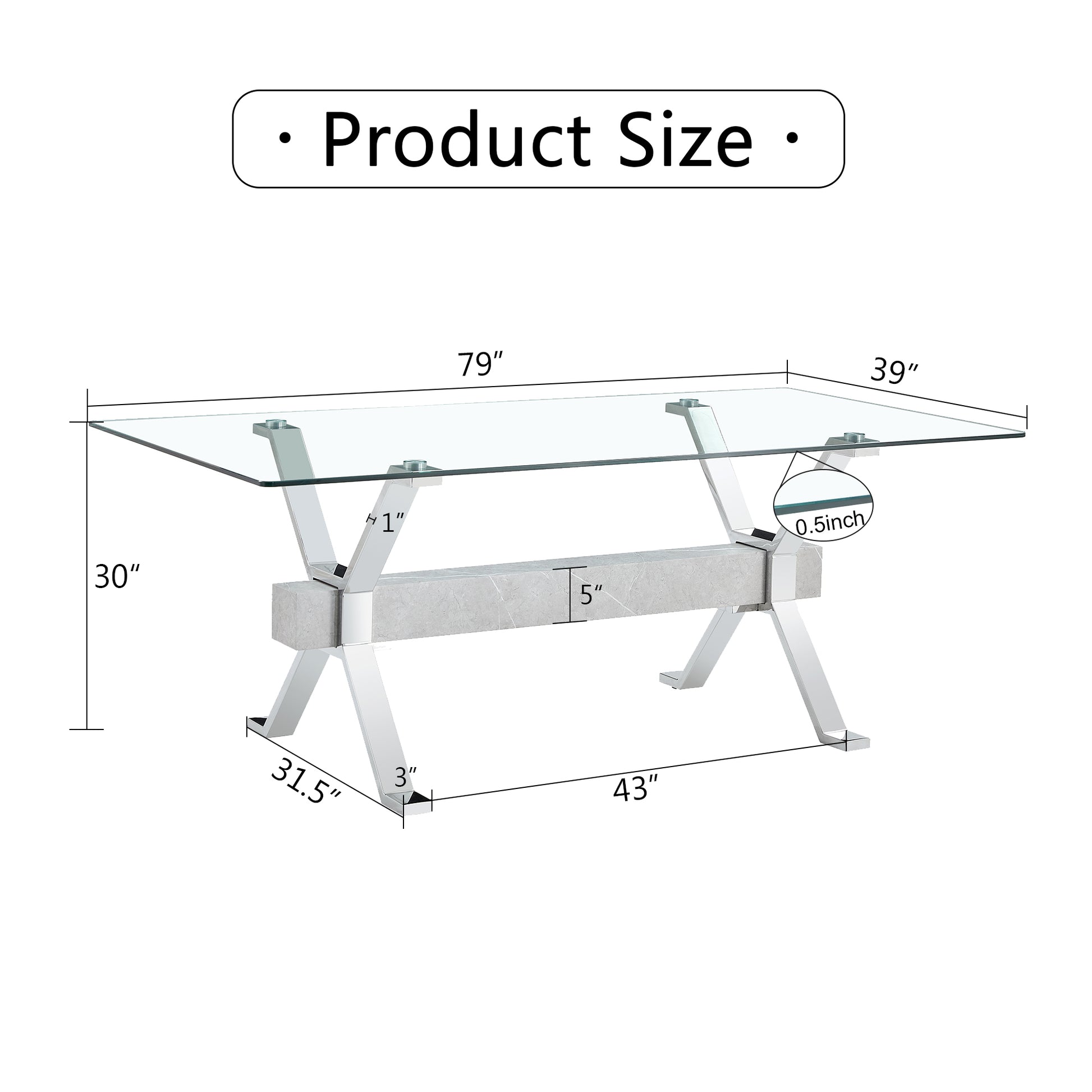 Dining Table. Modern Tempered Glass Dining Table. Large Modern Office Desk With Silver Plated Metal Legs And Mdf Crossbars, Suitable For Both Home And Office Use. Kitchen. 79 ''X39''X30 '' 1105 Transparent Glass