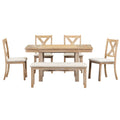 Farmhouse 82Inch 6 Piece Extendable Dining Table With Footrest, 4 Upholstered Dining Chairs And Dining Bench, Two 11