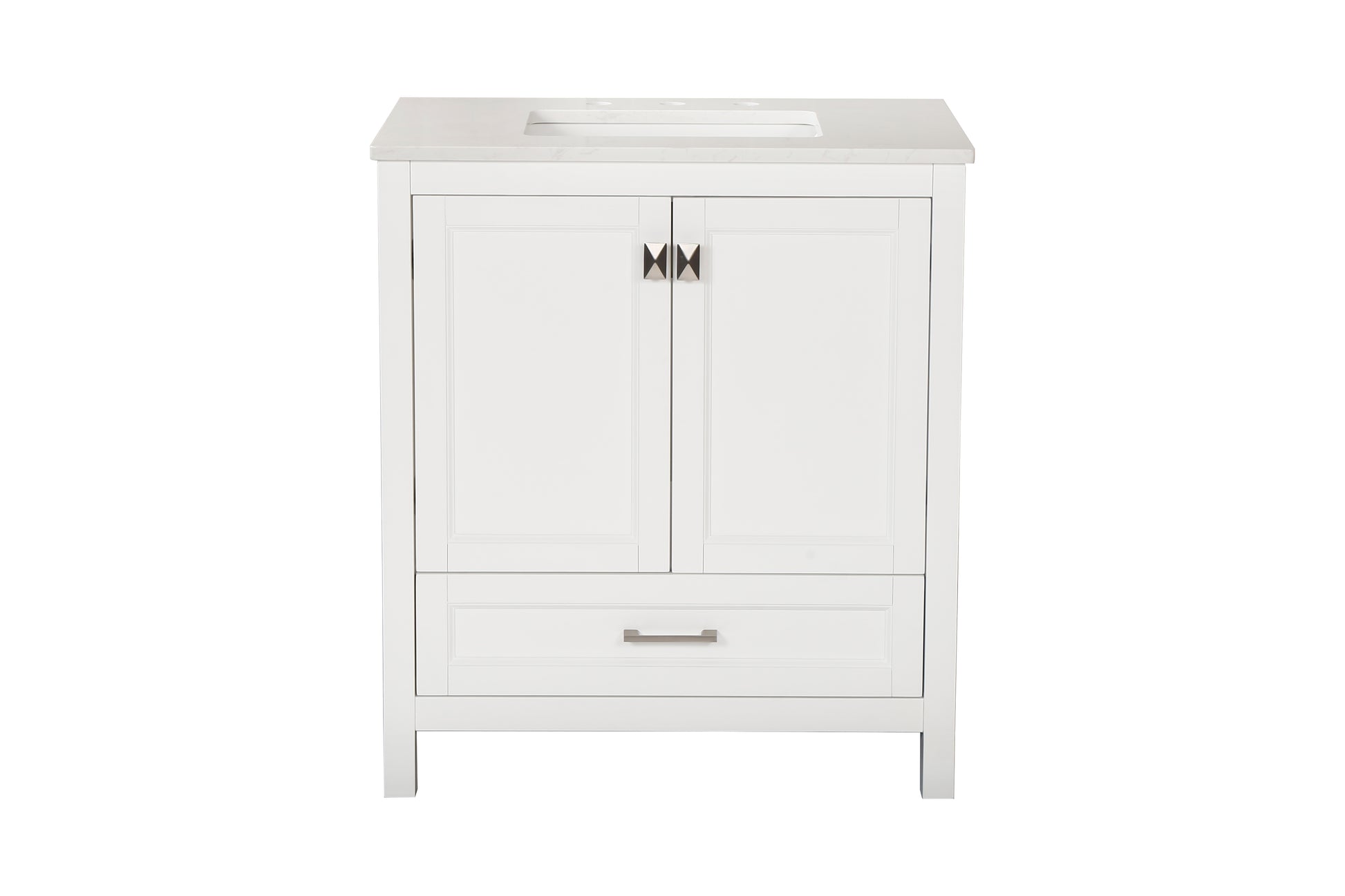 30 Inch Freestanding Bathroom Vanity With Sink, Carrara Engineered Marble Vanity Top With Undermounted Rectangular Ceramic Sink, Large Storage Soft Close Door, White 24V03 30Wh White Wood Solid Wood