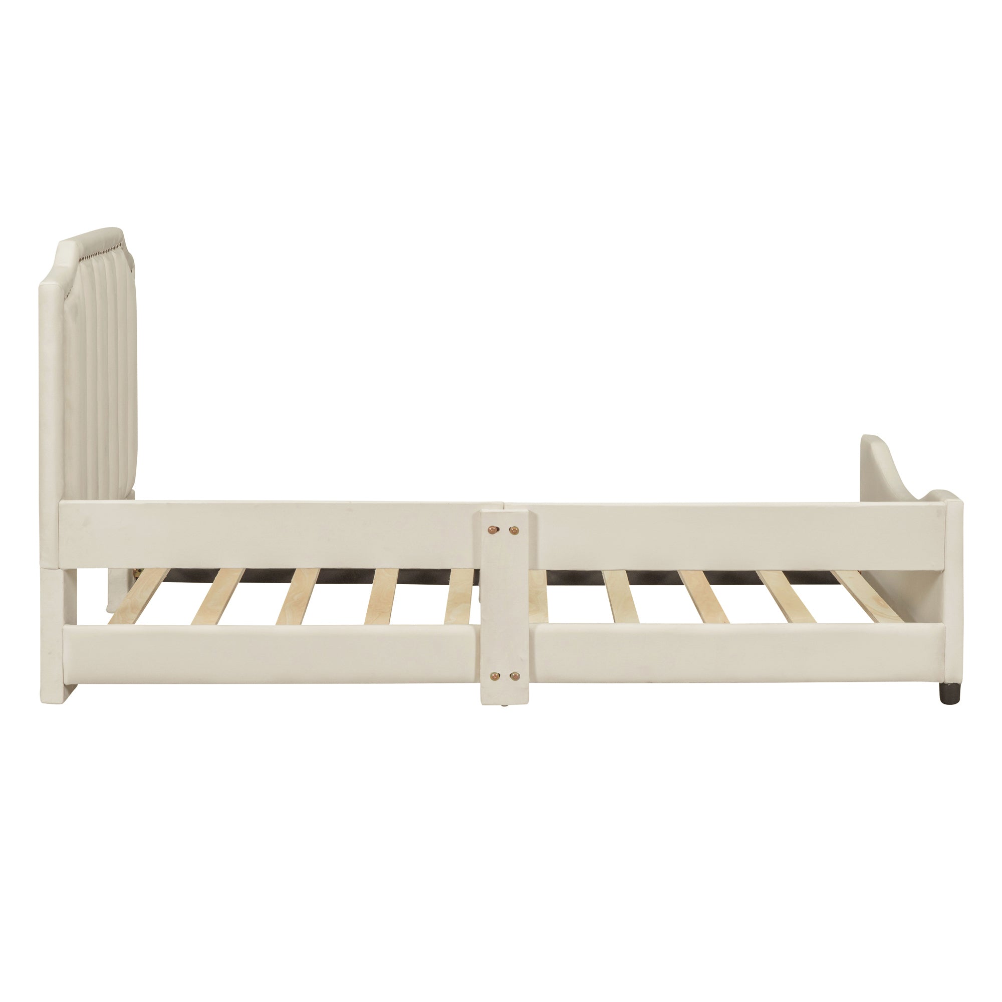 Twin Size Upholstered Daybed with Classic Stripe beige-velvet