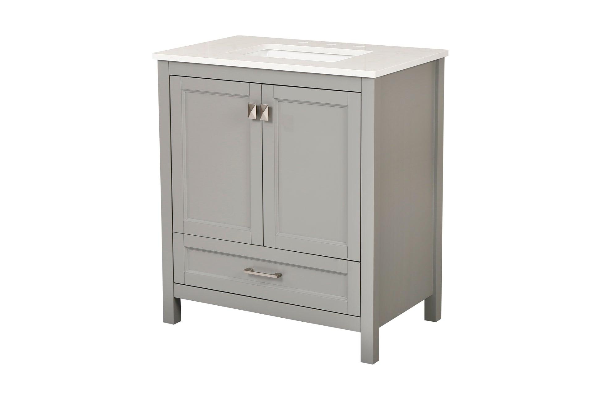 30 Inch Freestanding Bathroom Vanity With Sink, Carrara Engineered Marble Vanity Top With Undermounted Rectangular Ceramic Sink, Large Storage Soft Close Door, Grey 24V03 30Gr Grey Wood Solid Wood