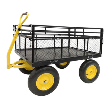 Steel Garden Cart, Heavy Duty 1400 Lbs Capacity, With Removable Mesh Sides To Convert Into Flatbed, Utility Metal Wagon With 2 In 1 Handle And 16 In Tires, Perfect For Garden, Farm, Yard Black Metal