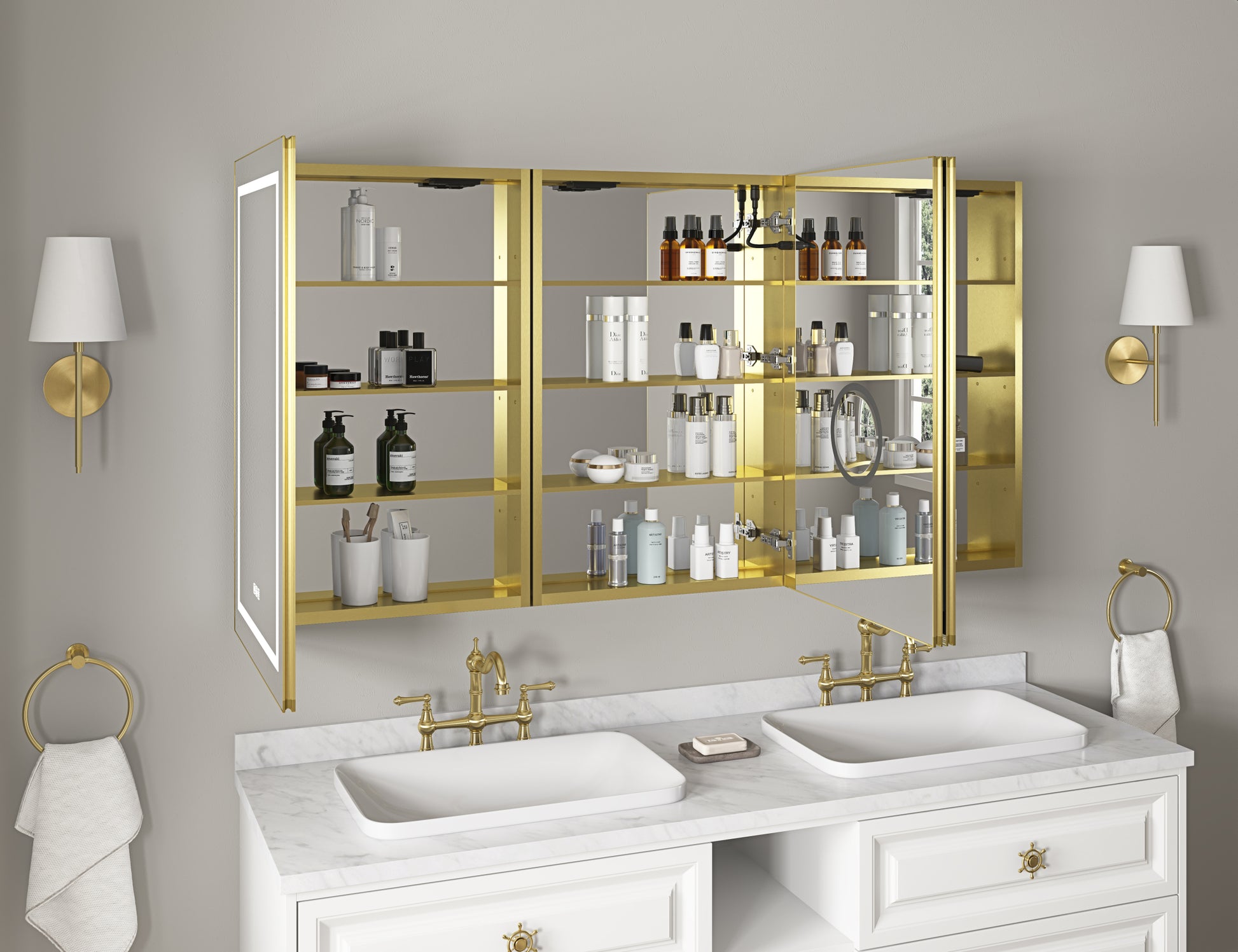 LED Lighted Bathroom Medicine Cabinet with Mirror gold-aluminium