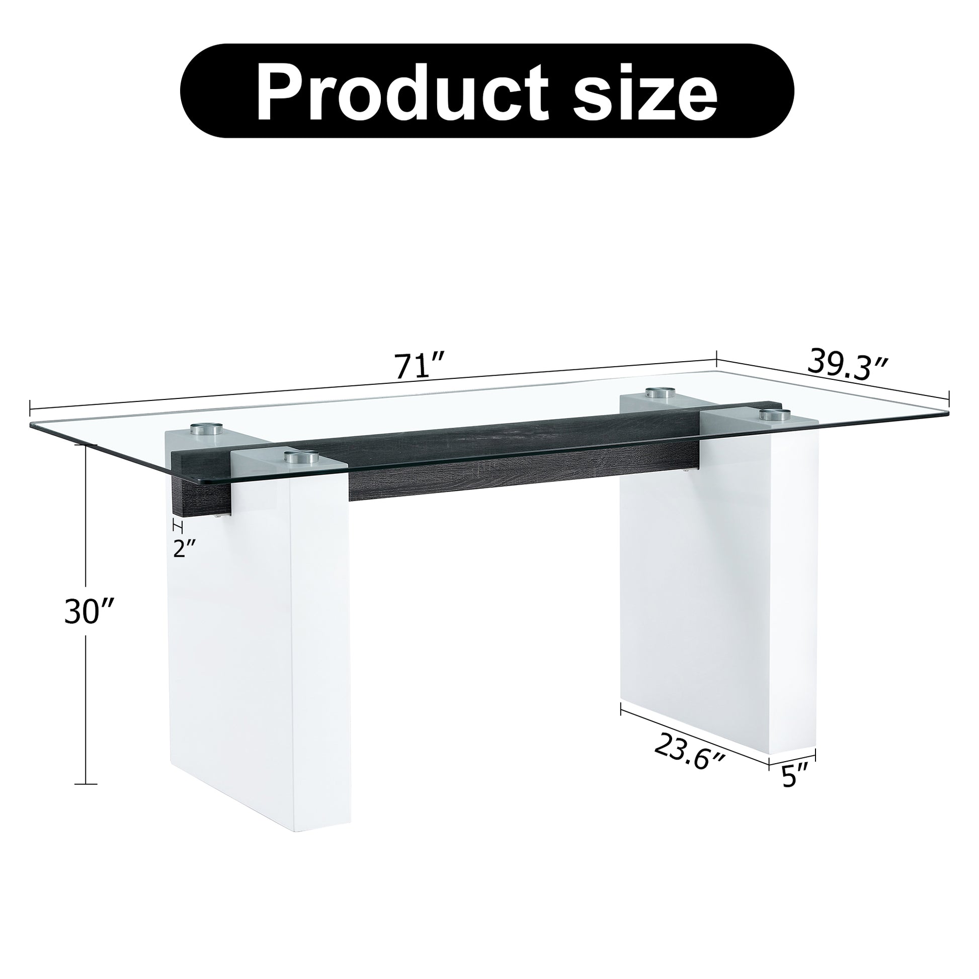 Large Modern Simple Rectangular Glass Table, Which Can Accommodate 6 8 People, Equipped With 0.4 Inch Tempered Glass Table Top And Large Mdf Table Legs, Used For Kitchen, Dining Room, Living