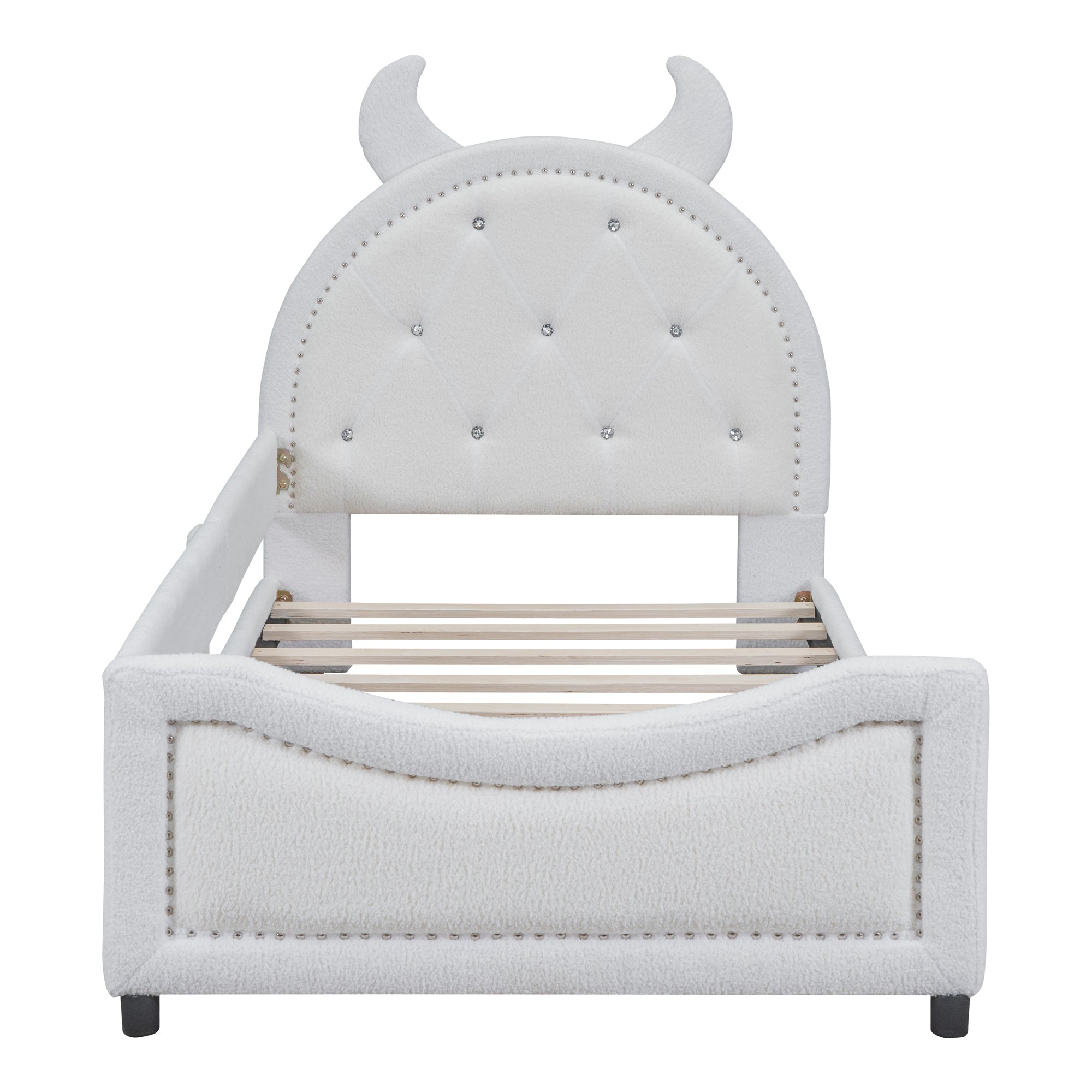 Teddy Fleece Twin Size Upholstered Daybed with OX Horn white-upholstered