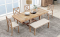 Farmhouse 82Inch 6 Piece Extendable Dining Table With Footrest, 4 Upholstered Dining Chairs And Dining Bench, Two 11