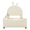 Twin Size Upholstered Daybed With Rabbit Ear Shaped Headboard, Beige Beige Velvet