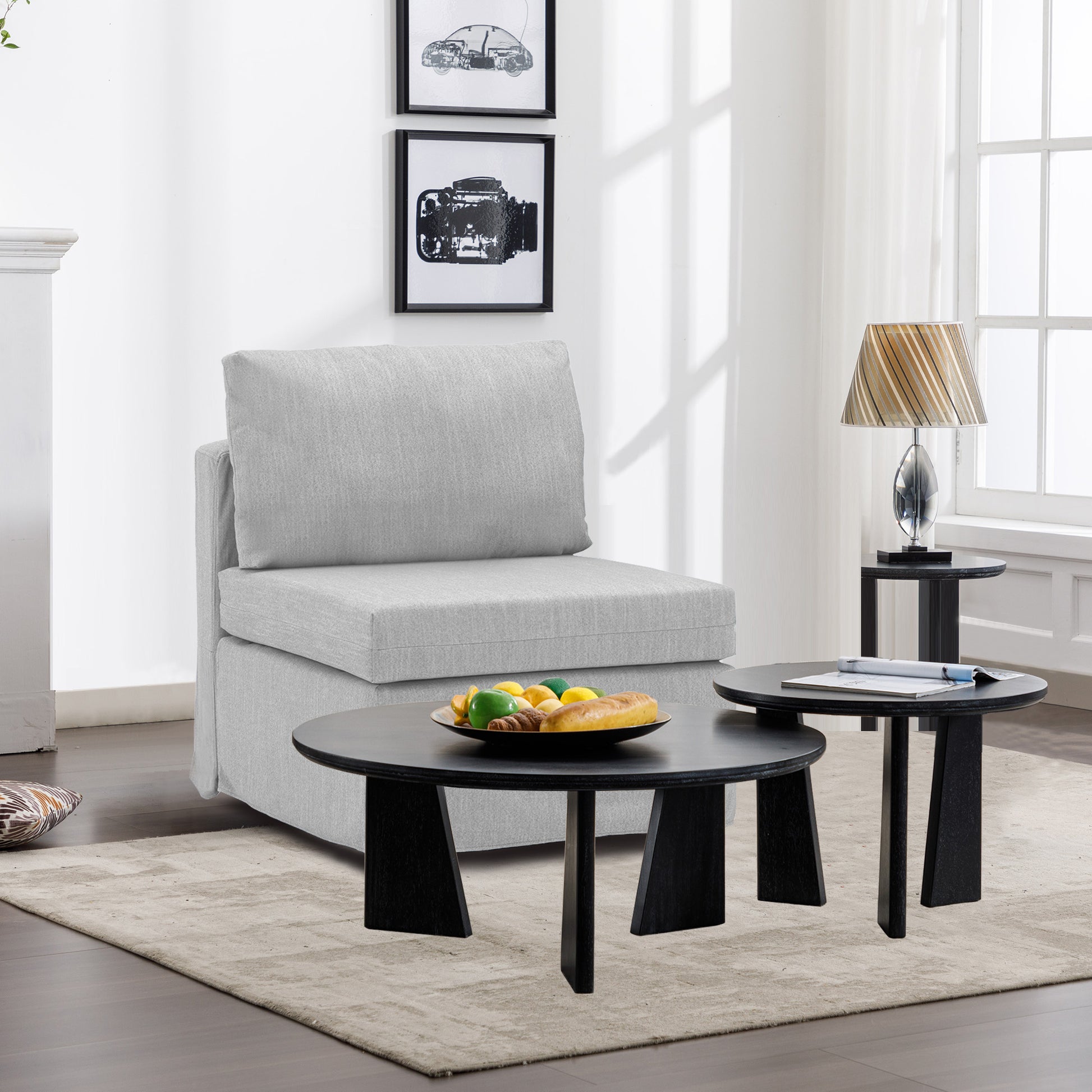 Modern Fabric Linen Middle Module For Modular Sofa Sectional Sofa Couch Accent Armless Chair, Cushion Covers Removable And Washable,Light Grey Light Grey Wood Primary Living Space Soft Cushion Back Modern Rubberwood Armless Foam Linen 1 Seat