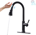 Touch On Kitchen Faucet With Pull Down Sprayer Single Handle Brass Touch Activated Kitchen Sink Faucet With 2 Way Pull Out Sprayer, Matte Black Black Kitchen Classic,Contemporary Ceramic Brass