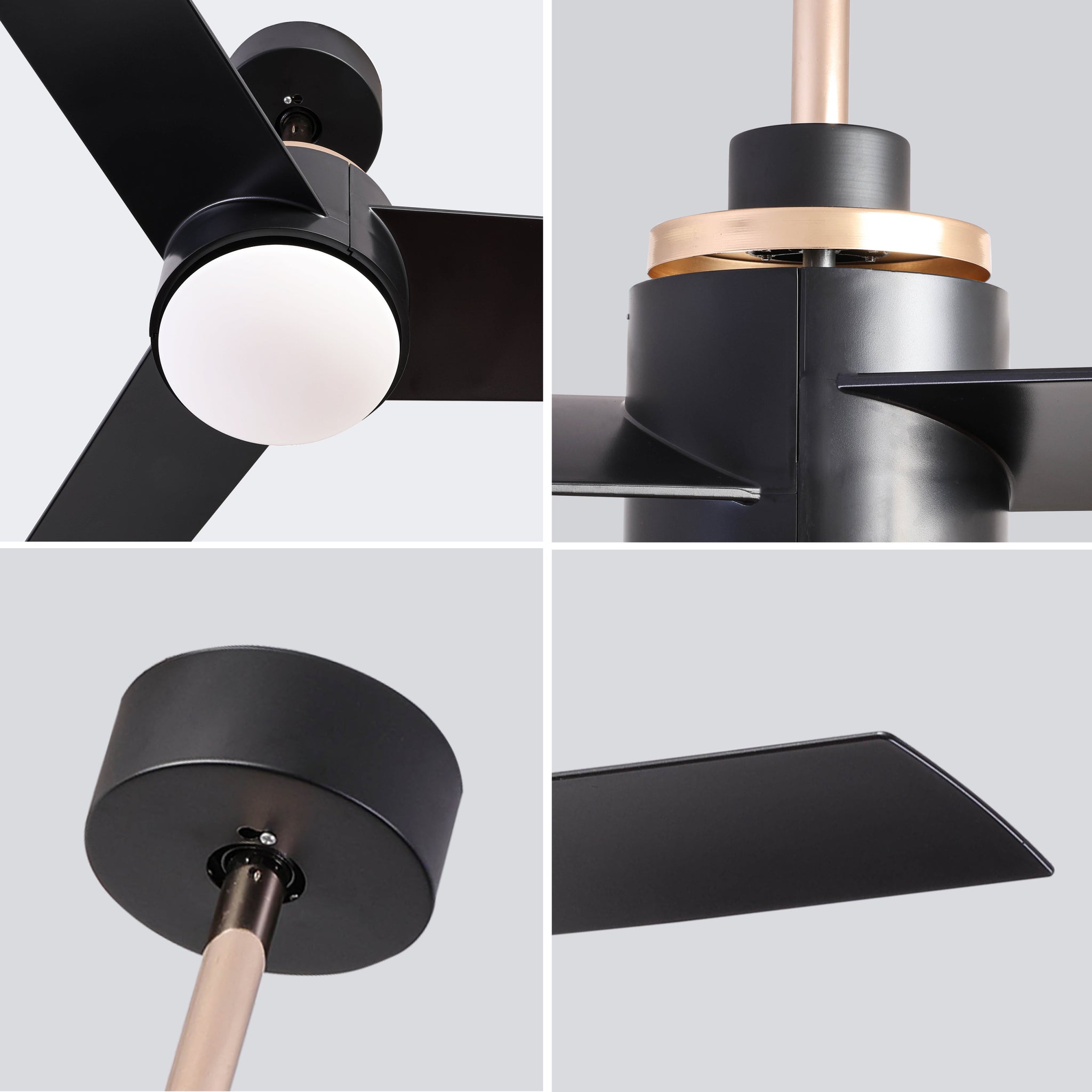 52 Inch Ceiling Fans with Lights Flush Mount, Modern matt black-abs+steel(q235)