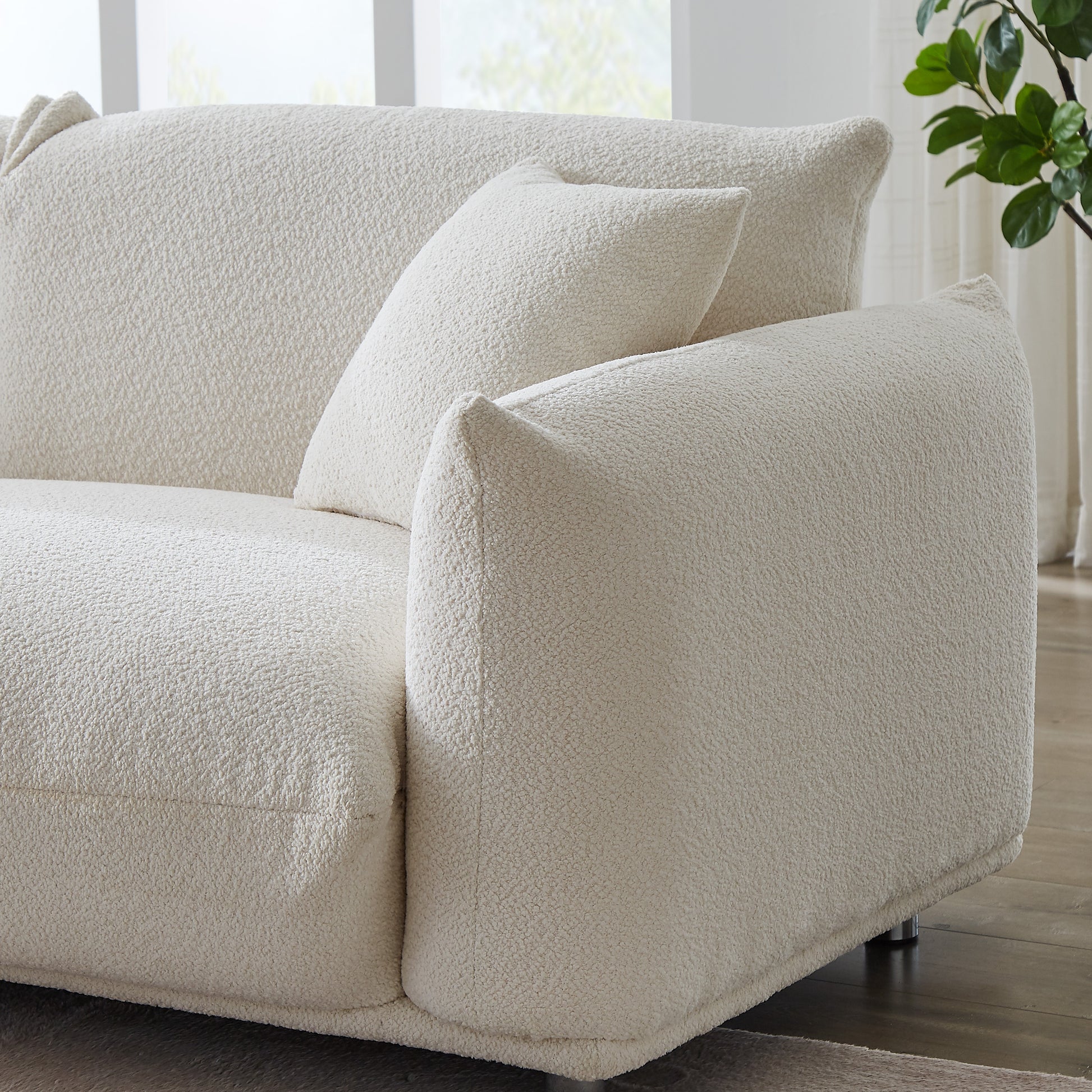 87'' Oversized Loveseat Sofa For Living Room, Sherpa Sofa With Metal Legs, 3 Seater Sofa, Solid Wood Frame Couch With 2 Pillows, For Apartment Office Living Room White White Fabric 2 Seat