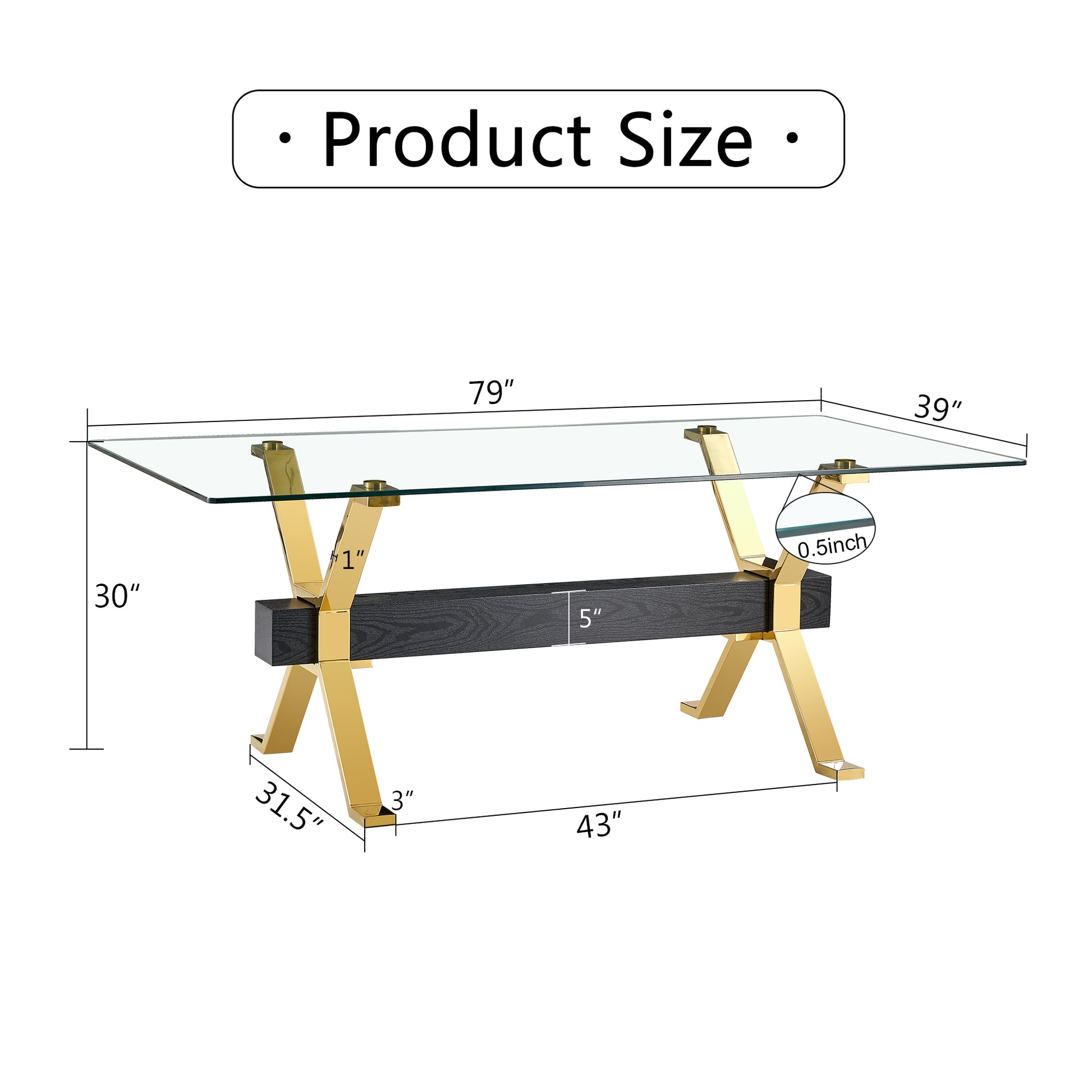 Dining Table. Modern Tempered Glass Dining Table. Large Modern Office Desk With Gold Plated Metal Legs And Mdf Crossbars, Suitable For Both Home And Office Use. Kitchen. 79 ''X39''X30 '' 1105 Transparent Glass