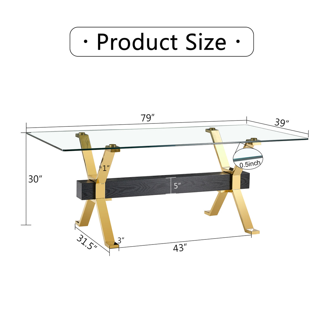 1 Table And 6 Chairs. Modern Simple Luxury Tempered Glass Rectangular Dining Table And Desk With 6 Black Pu Gold Plated Leg Chairs 79''X39''X30'' Transparent Glass