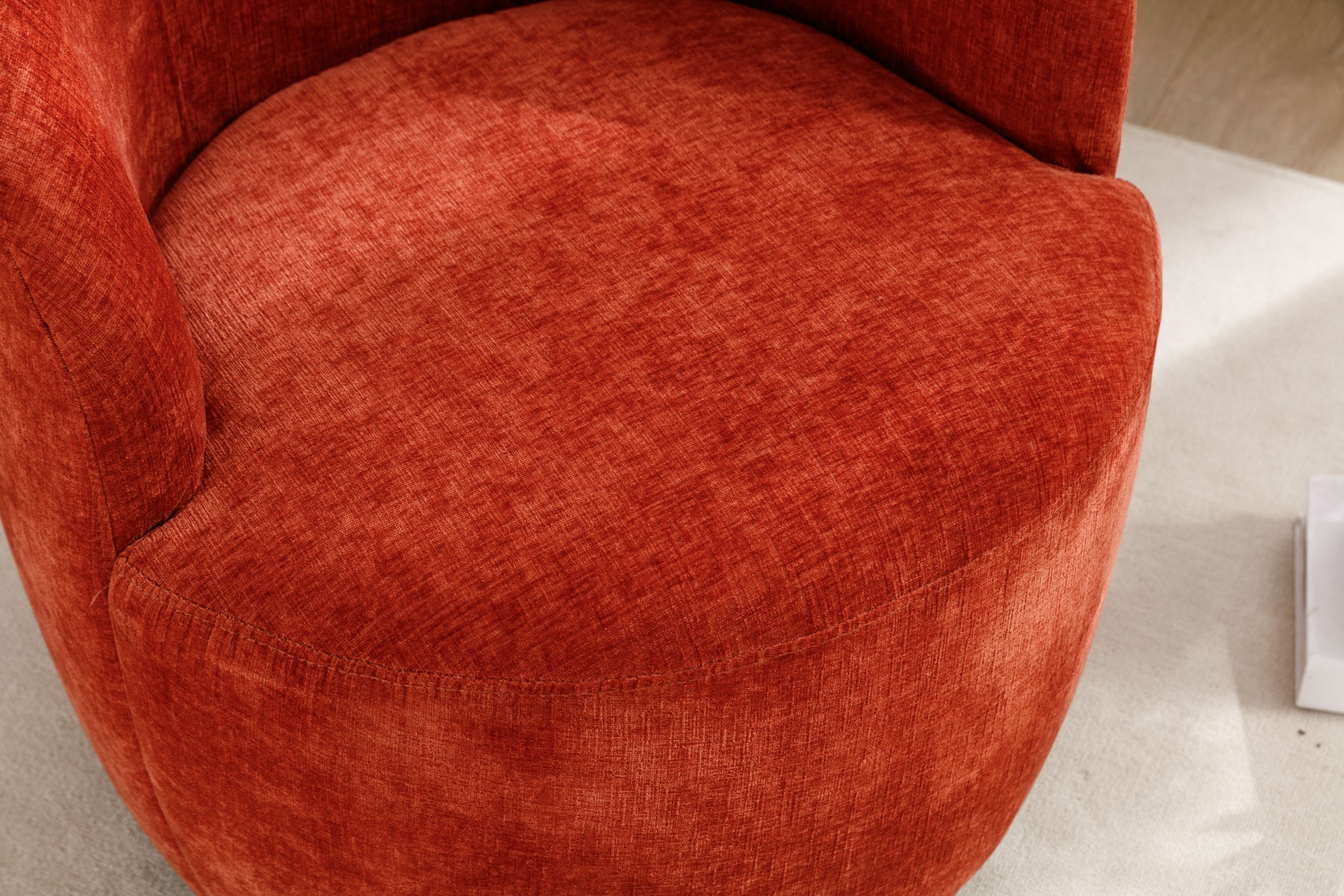 Chenille Fabric Swivel Accent Armchair Barrel Chair With Black Powder Coating Metal Ring,Orange Orange Foam Chenille