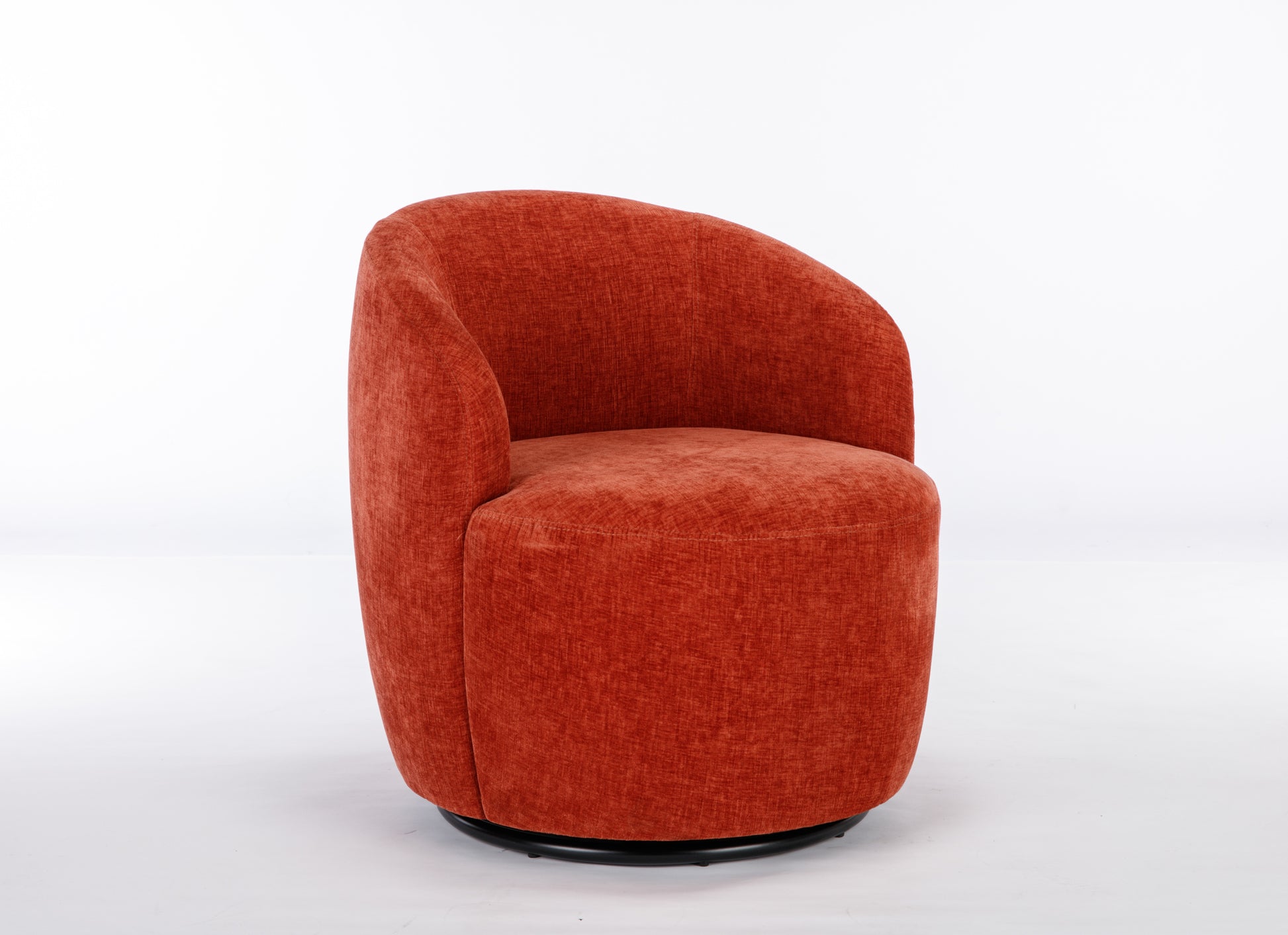 Chenille Fabric Swivel Accent Armchair Barrel Chair With Black Powder Coating Metal Ring,Orange Orange Foam Chenille