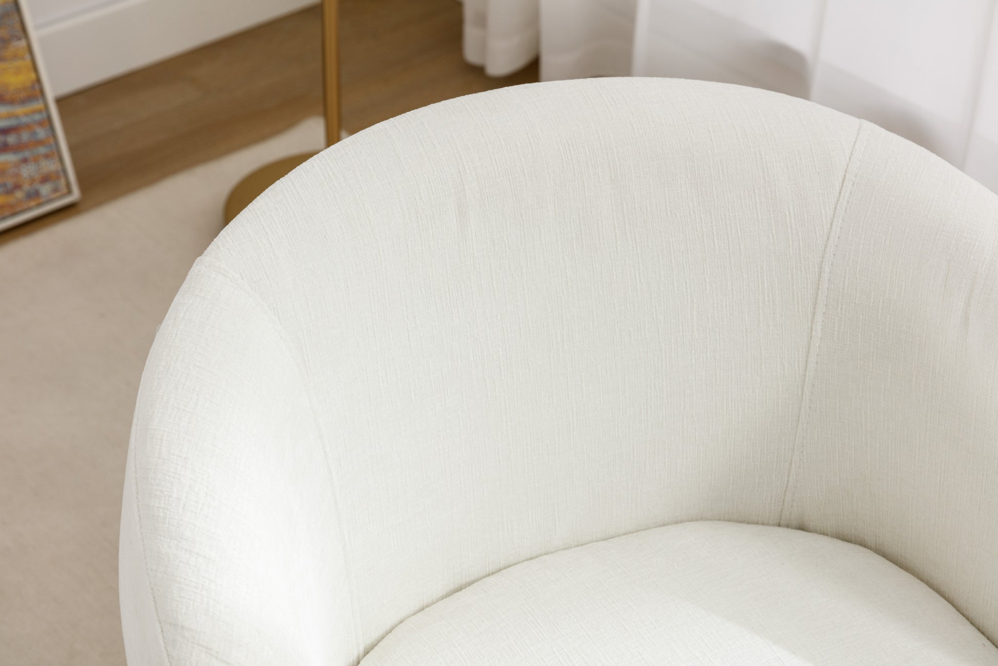 Chenille Fabric Swivel Accent Armchair Barrel Chair With Black Powder Coating Metal Ring,Ivory Ivory Foam Chenille