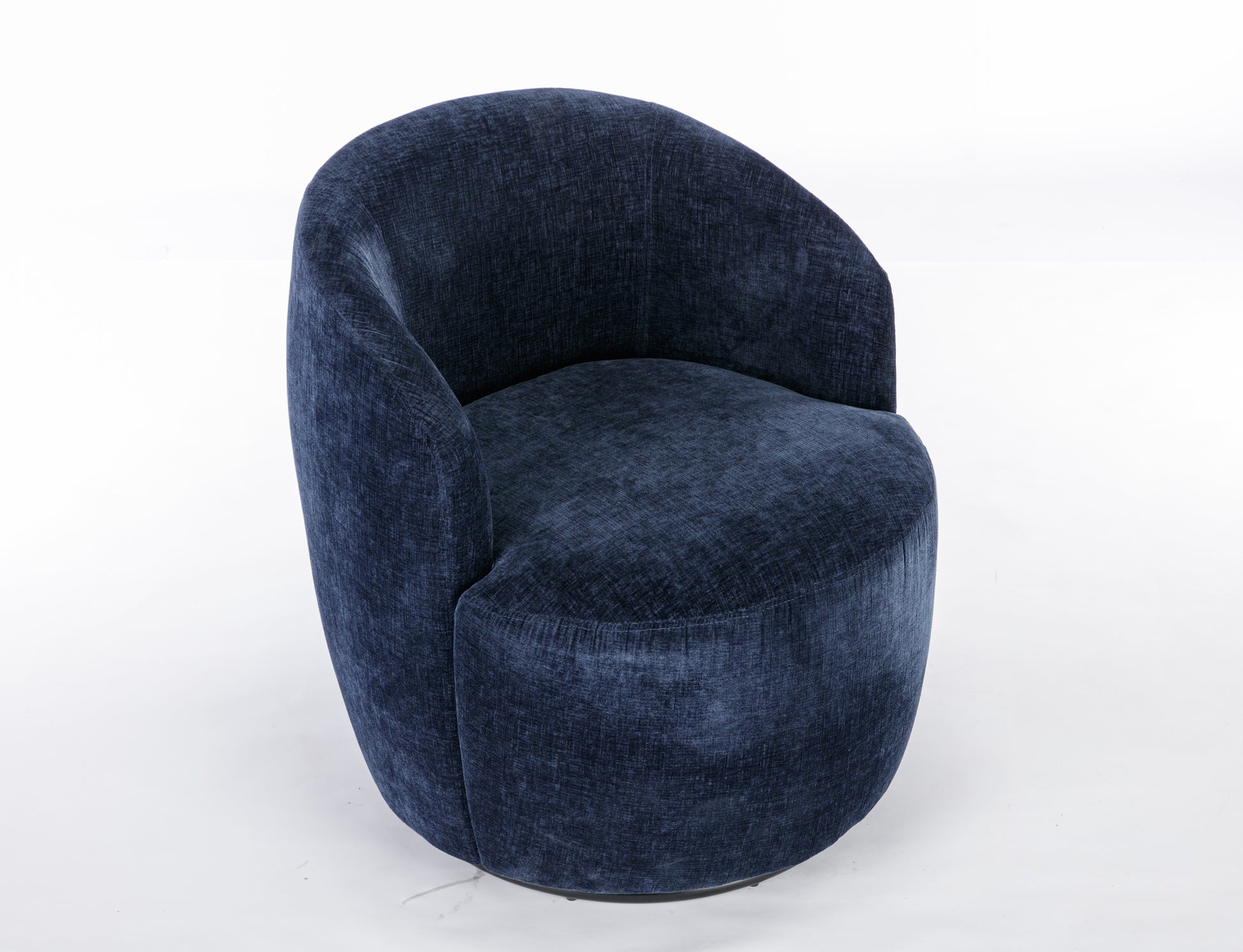 Chenille Fabric Swivel Accent Armchair Barrel Chair With Black Powder Coating Metal Ring,Blue Blue Foam Chenille