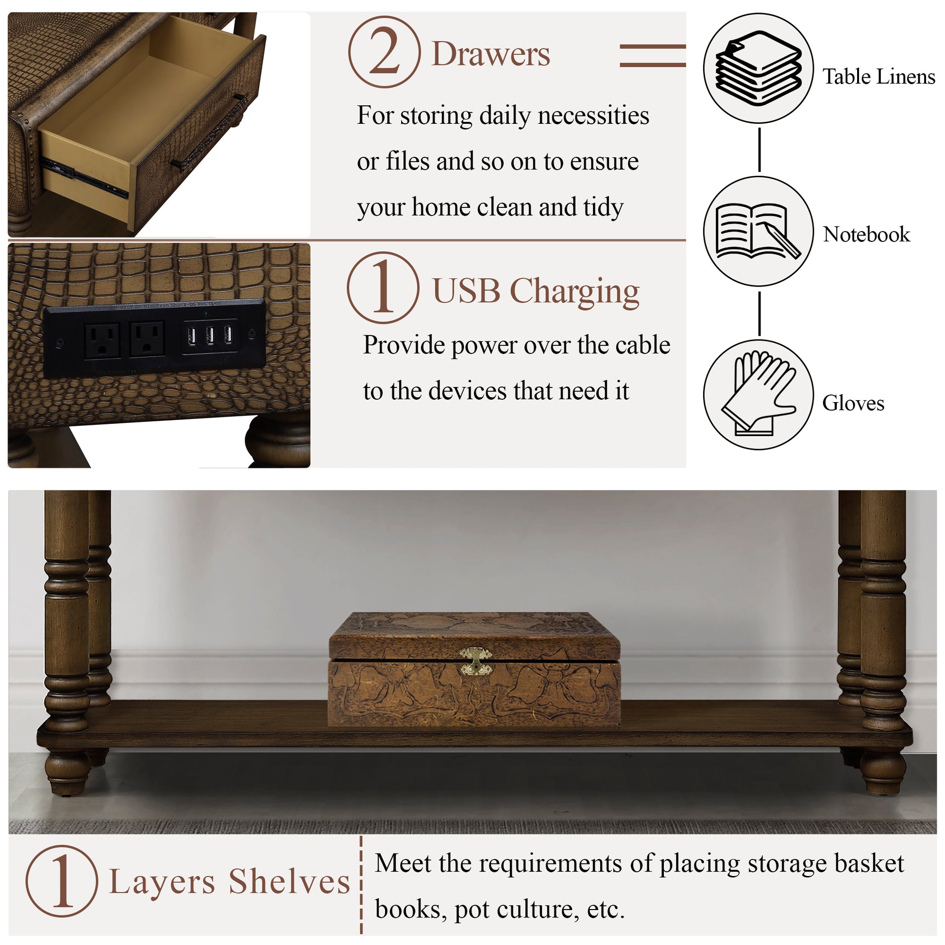 Light Luxury Retro Sofa Table With Outlets, 54 Inch Pine Wood Console Table With 2 Power Outlets And 2 Usb Ports For Entryway Hallway Living Room With Solid Wood Legs Antique Yellow Antique Yellow Built In Outlets Or Usb Primary Living Space American