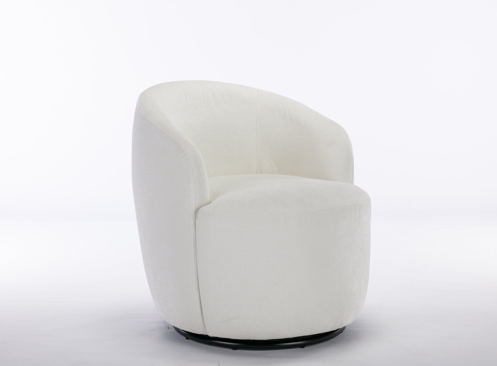 Chenille Fabric Swivel Accent Armchair Barrel Chair With Black Powder Coating Metal Ring,Ivory Ivory Foam Chenille