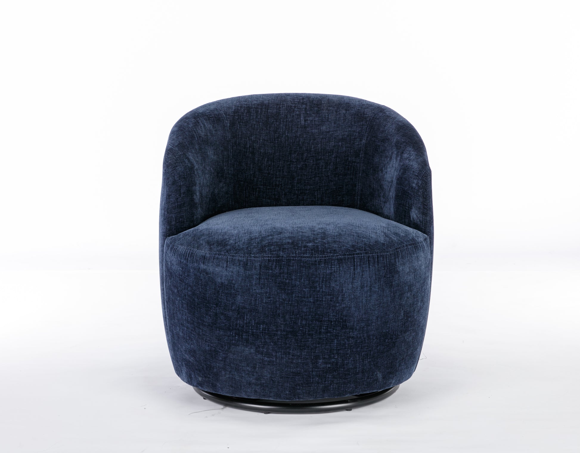 Chenille Fabric Swivel Accent Armchair Barrel Chair With Black Powder Coating Metal Ring,Blue Blue Foam Chenille