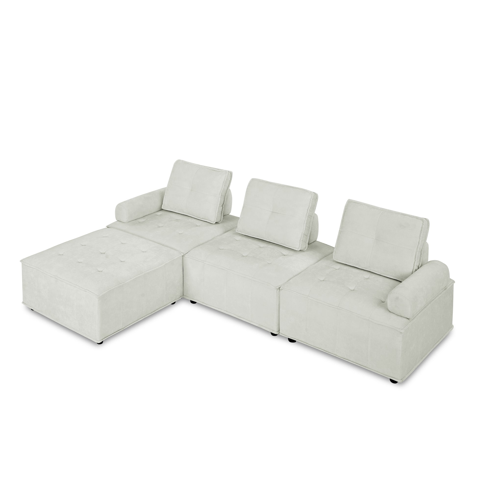 L Shape Modular Sectional Sofa, Diy Combination, Chenille White Chenille Wood Tight Back Eucalyptus Square Arms Foam Chenille 4 Seat