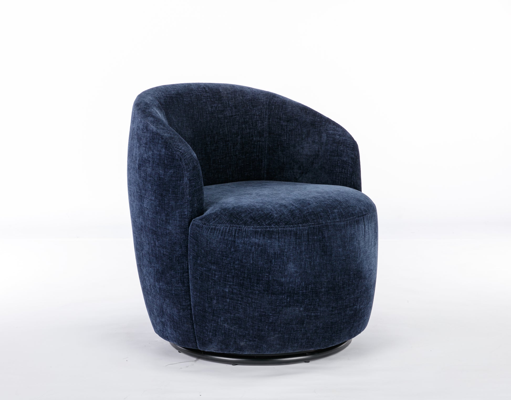 Chenille Fabric Swivel Accent Armchair Barrel Chair With Black Powder Coating Metal Ring,Blue Blue Foam Chenille
