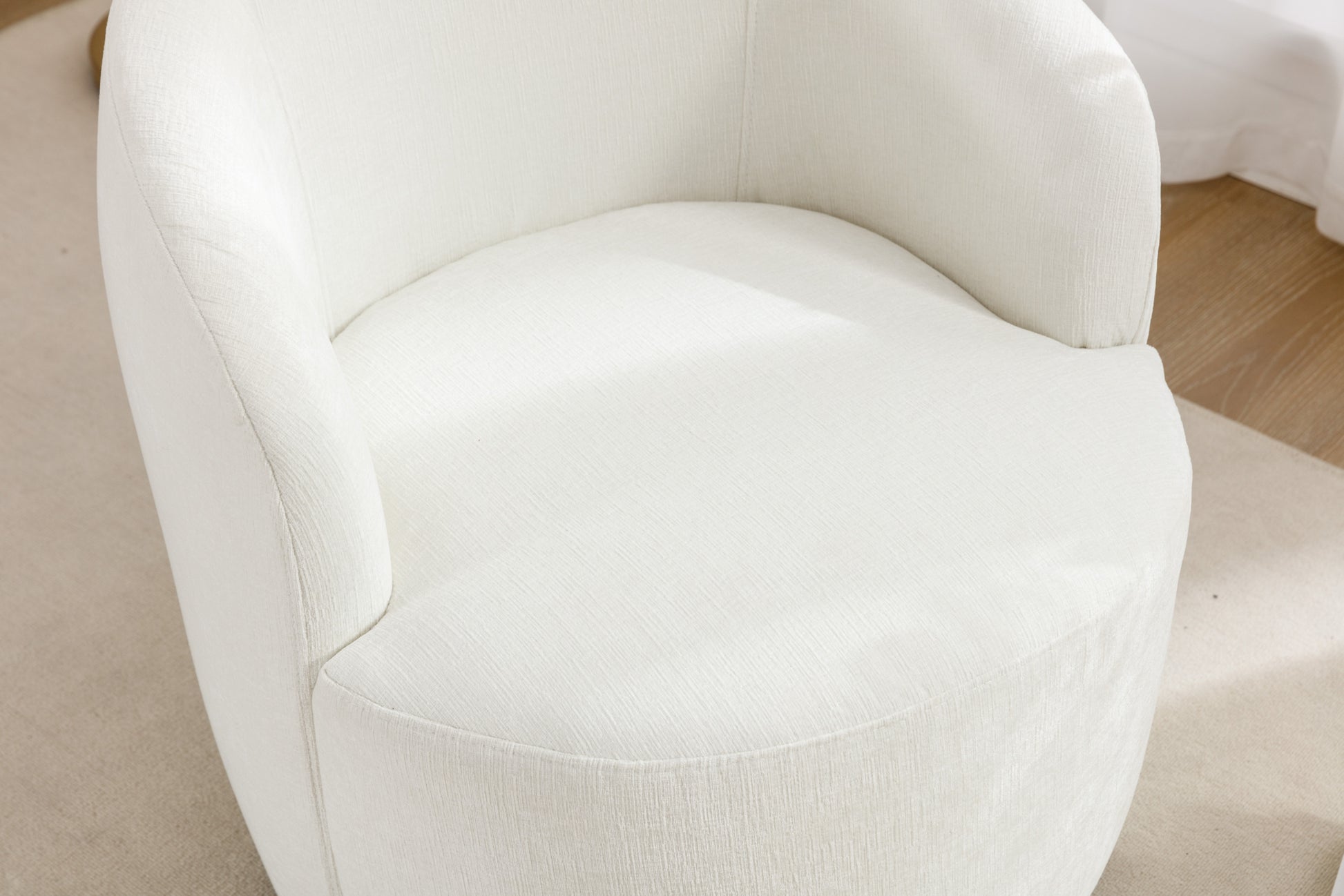 Chenille Fabric Swivel Accent Armchair Barrel Chair With Black Powder Coating Metal Ring,Ivory Ivory Foam Chenille