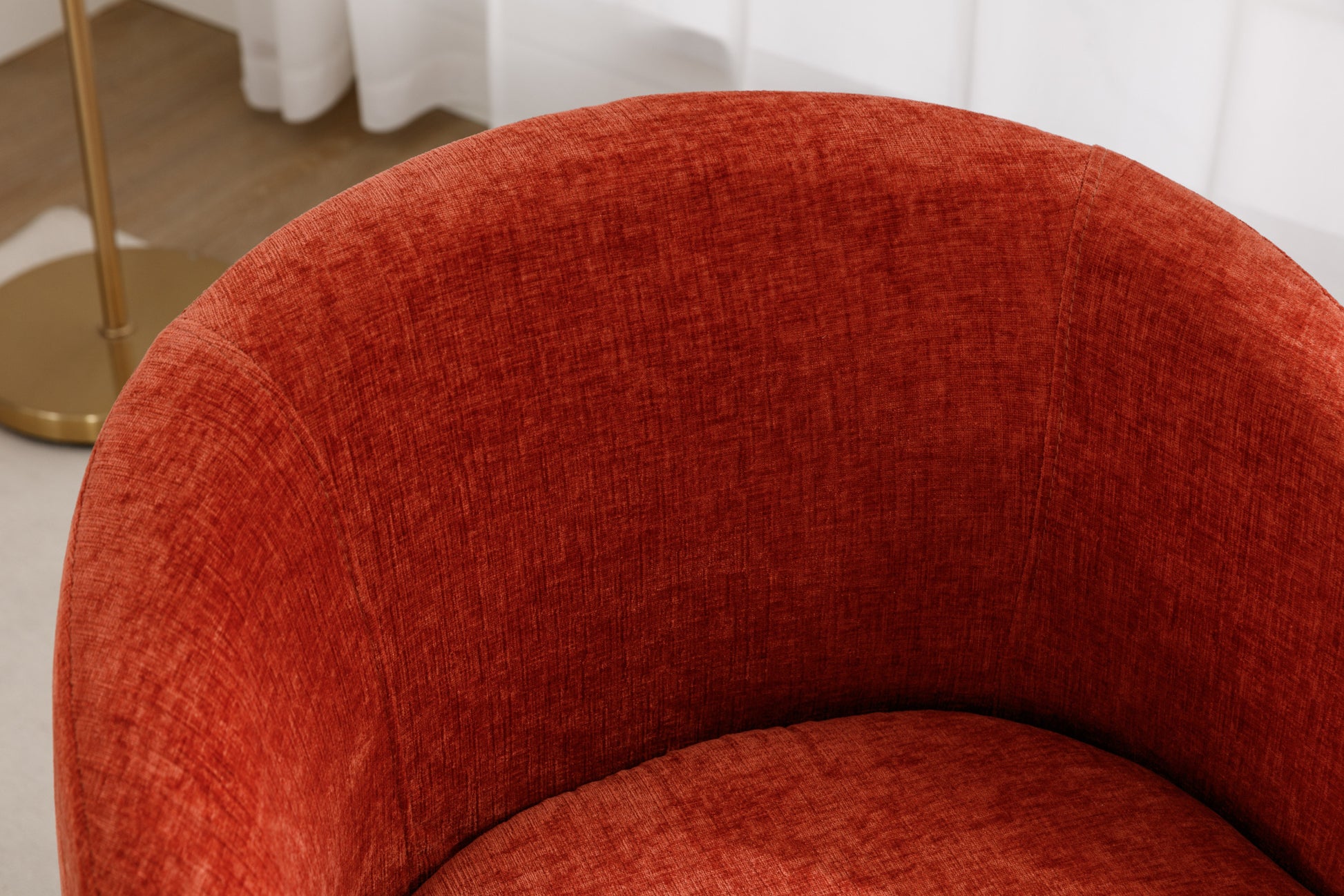 Chenille Fabric Swivel Accent Armchair Barrel Chair With Black Powder Coating Metal Ring,Orange Orange Foam Chenille