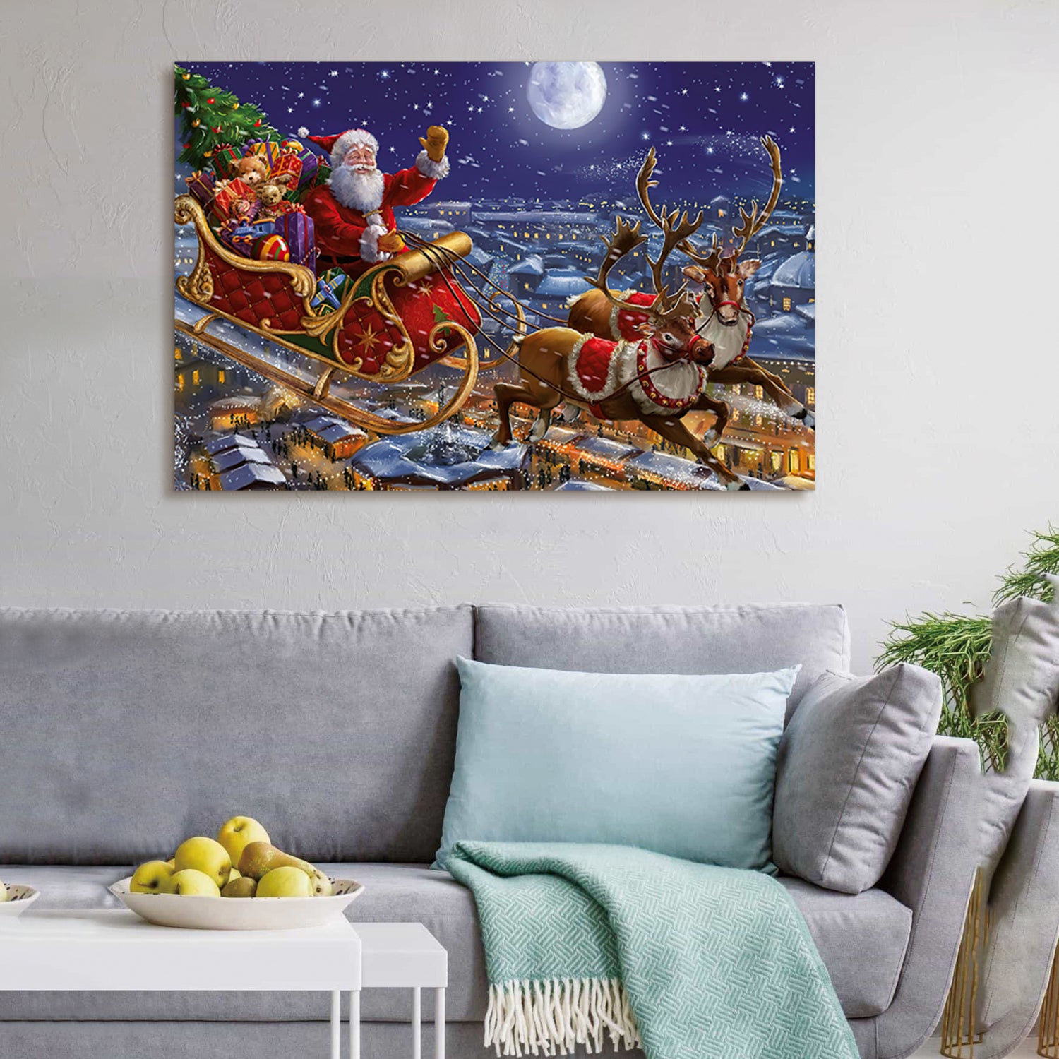 Framed Canvas Wall Art Decor Painting For Chrismas, Santa On Sleigh With Reindeer Gift Painting For Chrismas Gift, Decoration For Chrismas Eve Office Living Room, Bedroom Decor 4028Inch Thickness 1.5I Rectangle Framed Multicolor Christmas Oversized 41In