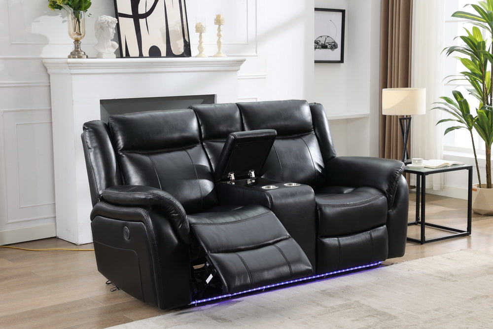 Power Reclining Seat With Led Strip Speaker Black Color Black Technical Leather