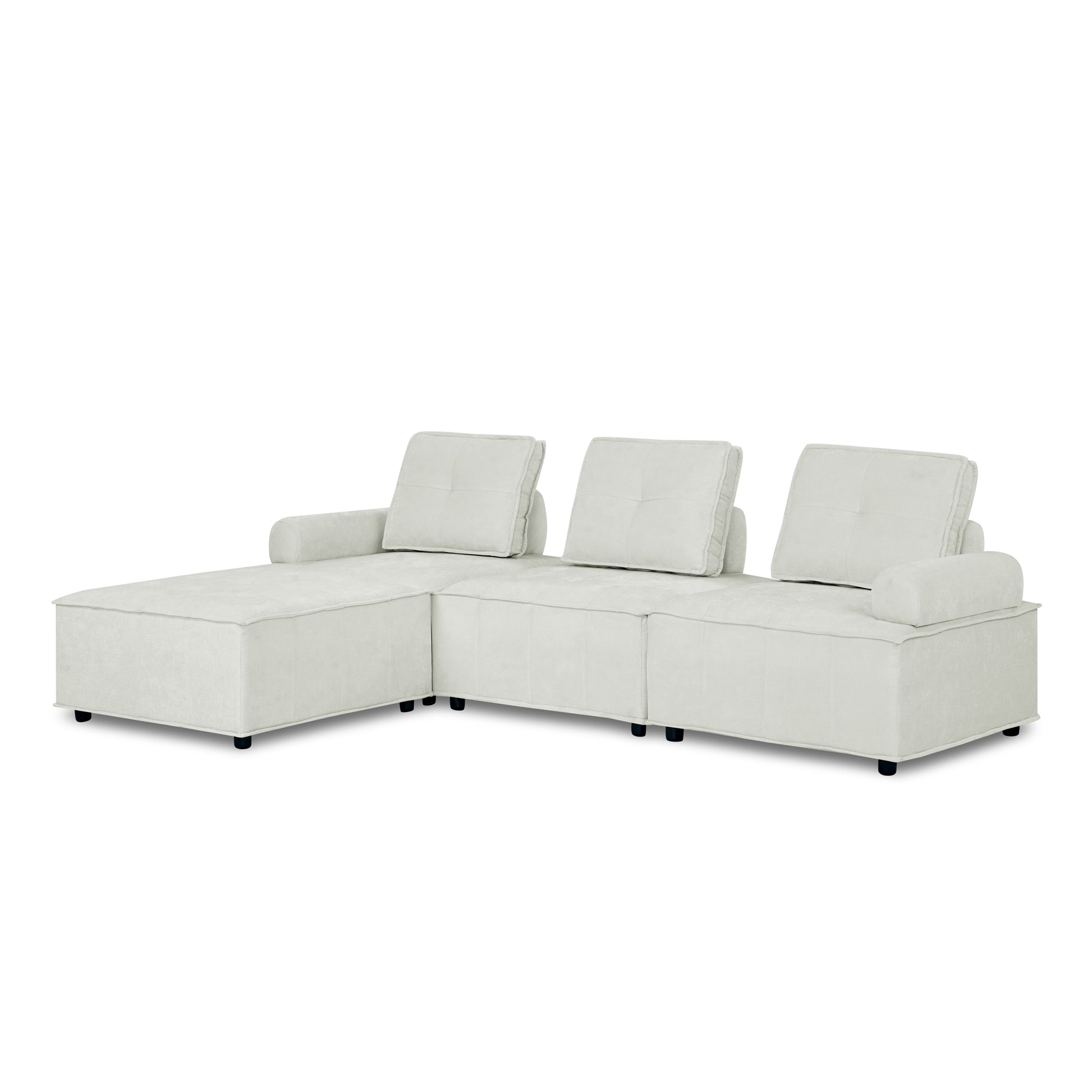 L Shape Modular Sectional Sofa, Diy Combination, Chenille White Chenille Wood Tight Back Eucalyptus Square Arms Foam Chenille 4 Seat